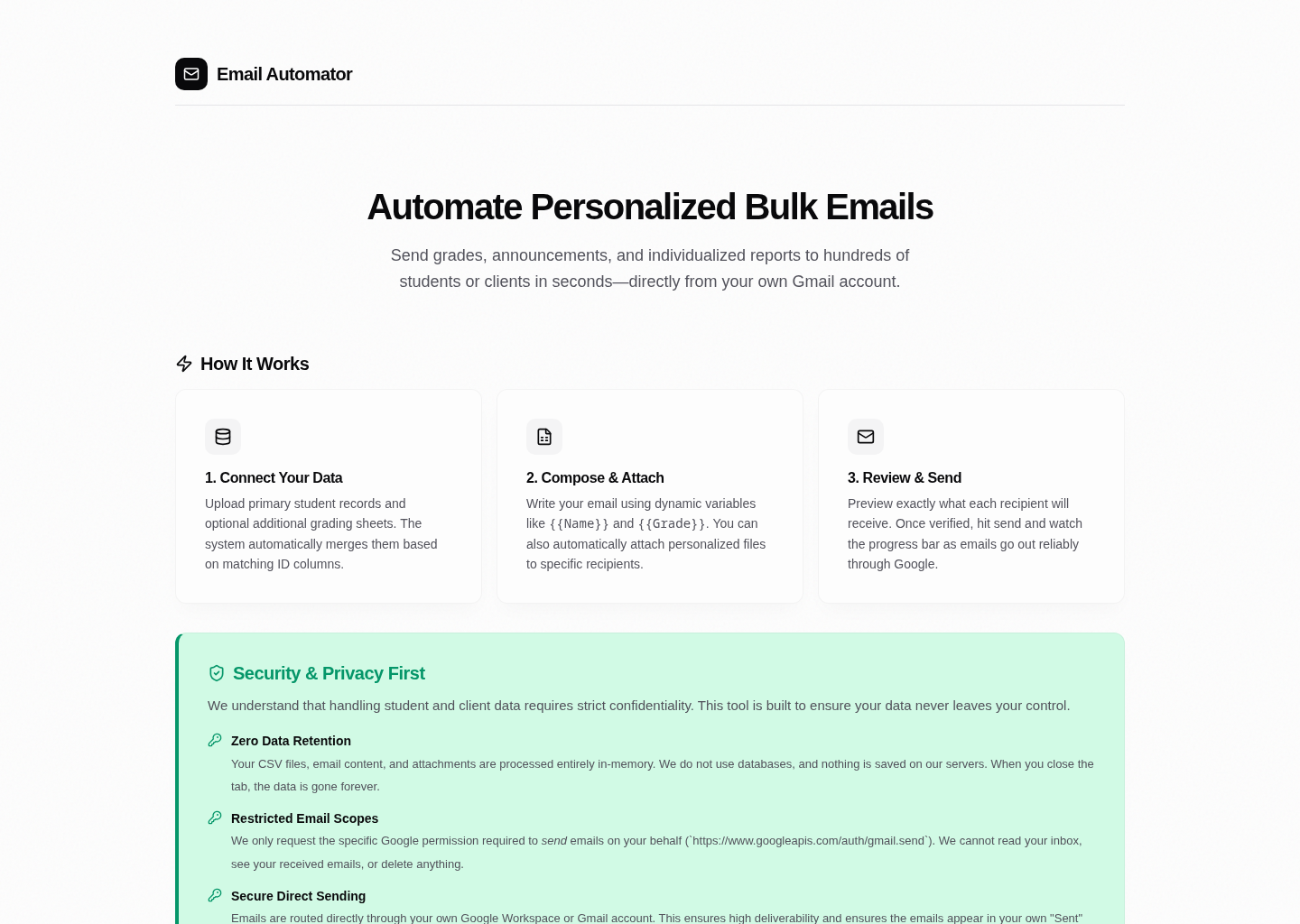Email Automator landing page