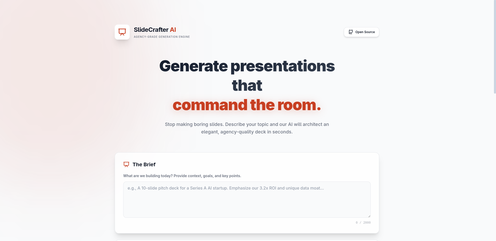 SlideCrafter AI landing page